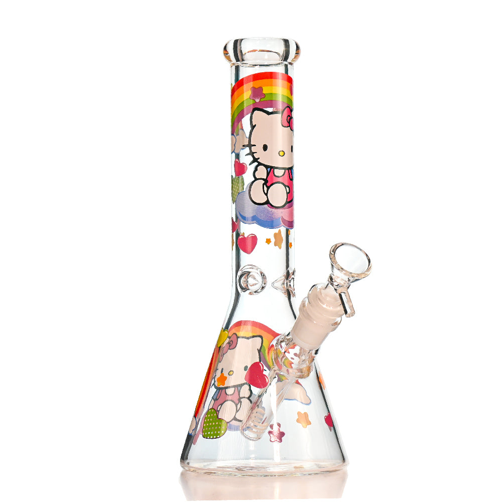 10" Cartoon Kitty Decal Beaker Bong – Thick Glass, 14mm Bowl - Croia Glass