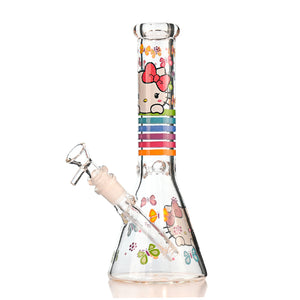10" Cartoon Kitty Decal Beaker Bong – Thick Glass, 14mm Bowl - Croia Glass