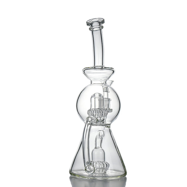 10" Double Crown Perc Recycler Bong – Clear Borosilicate, 14mm Joint - Croia Glass