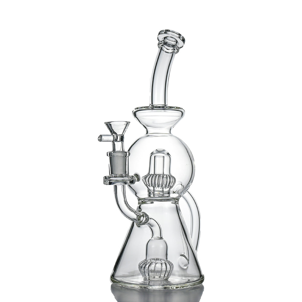10" Double Crown Perc Recycler Bong – Clear Borosilicate, 14mm Joint - Croia Glass