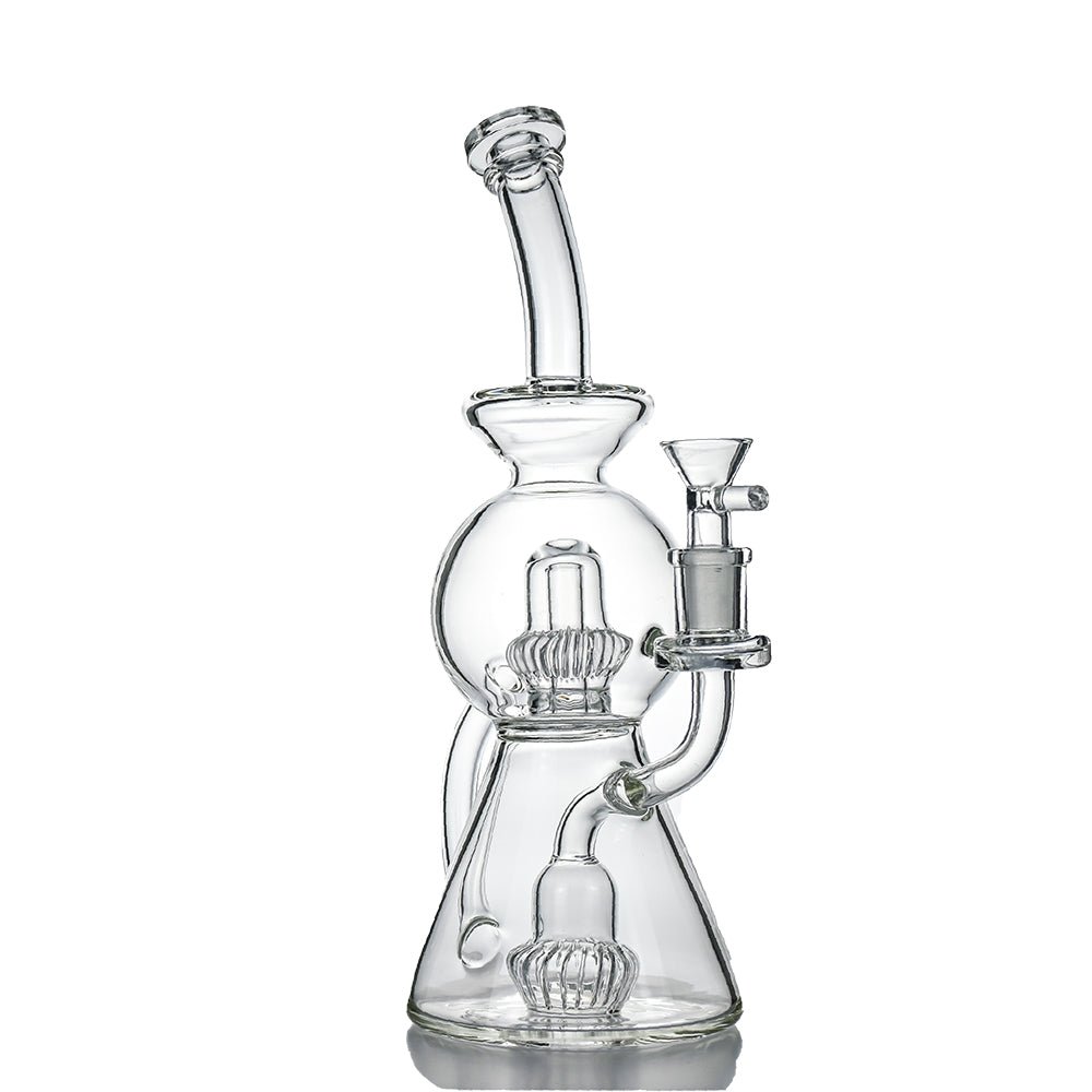 10" Double Crown Perc Recycler Bong – Clear Borosilicate, 14mm Joint - Croia Glass