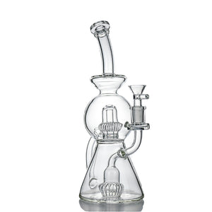 10" Double Crown Perc Recycler Bong – Clear Borosilicate, 14mm Joint - Croia Glass