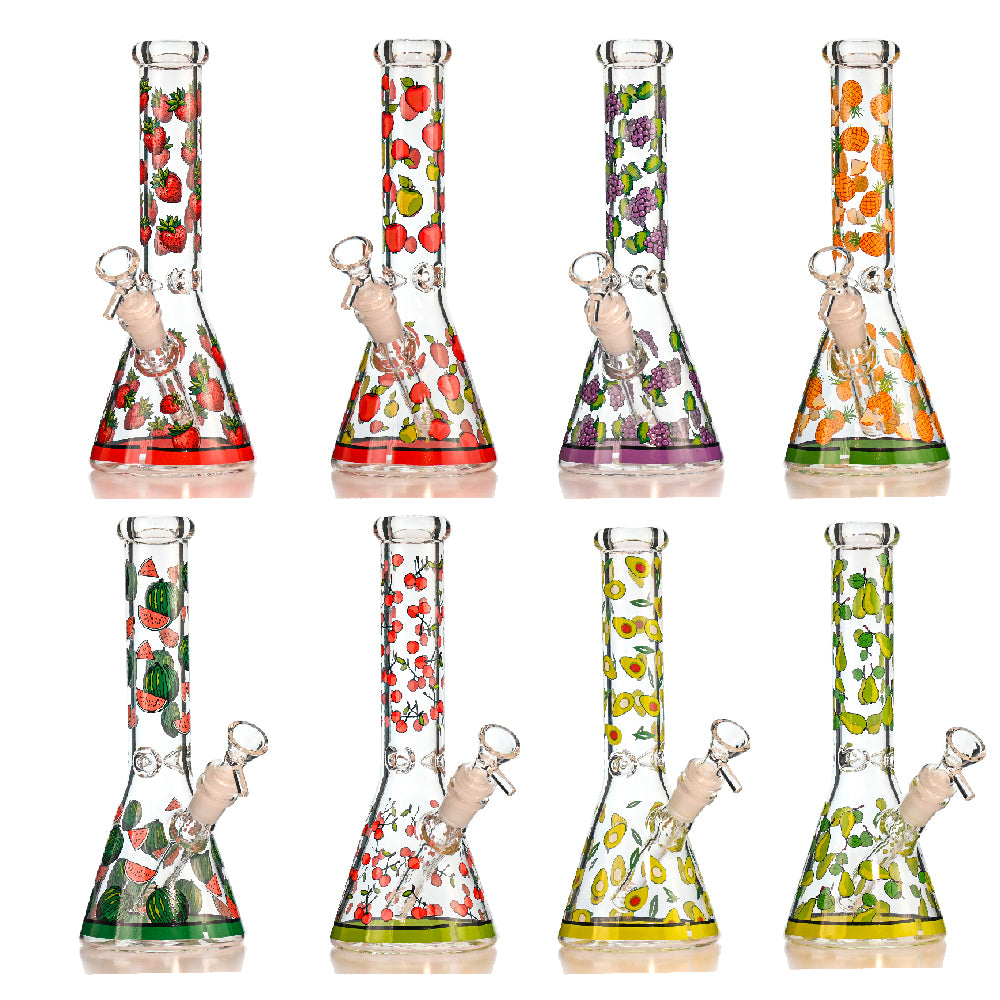 10" Fruit Decal Beaker Bong – Bright Heat-Cured Decals, Classic 14mm Beaker Design - Croia Glass