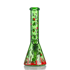 10" Green Watermelon Beaker Bong – 14mm Bowl, Full Fruit Print - Croia Glass