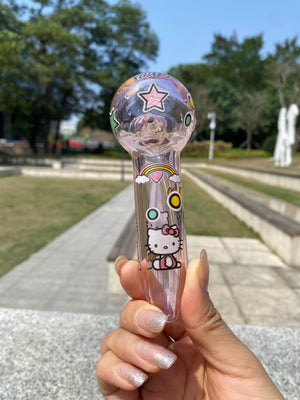 10” Pink Hello Kitty Beaker Bong – Cute Kawaii Glass Water Pipe with Rainbow & Unicorn Art - Croia Glass