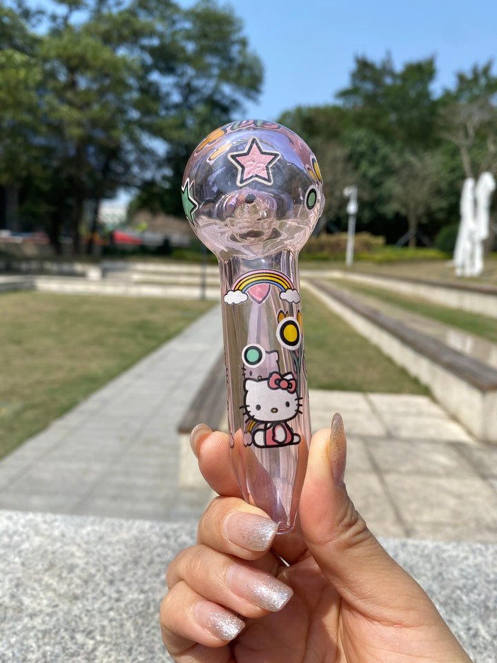 10” Pink Hello Kitty Beaker Bong – Cute Kawaii Glass Water Pipe with Rainbow & Unicorn Art - Croia Glass