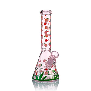 10" Pink Peach Beaker Bong – Cute Fruit Print, 14mm Matching Bowl - Croia Glass