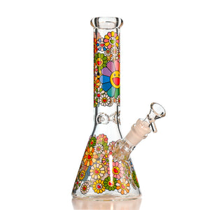 10" Rainbow Flower Beaker Bong – Thick Glass, 14mm Bowl - Croia Glass