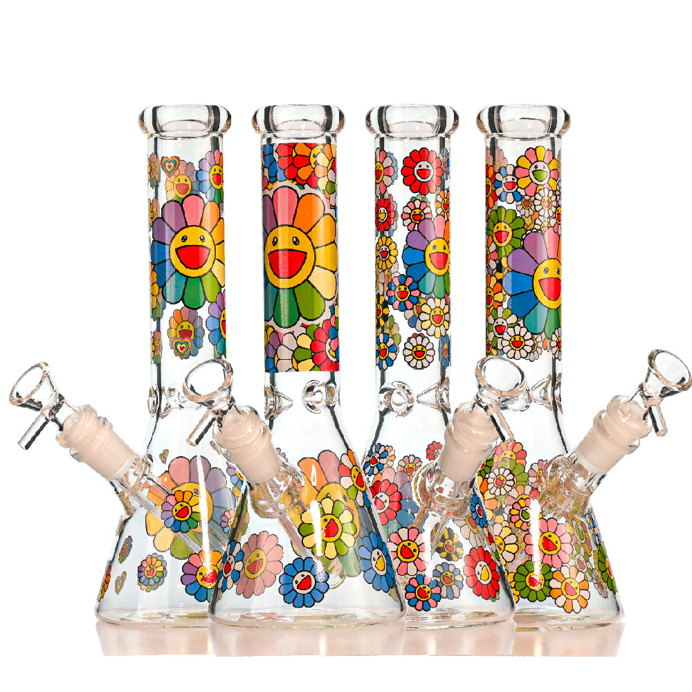 10" Rainbow Flower Beaker Bong – Thick Glass, 14mm Bowl - Croia Glass