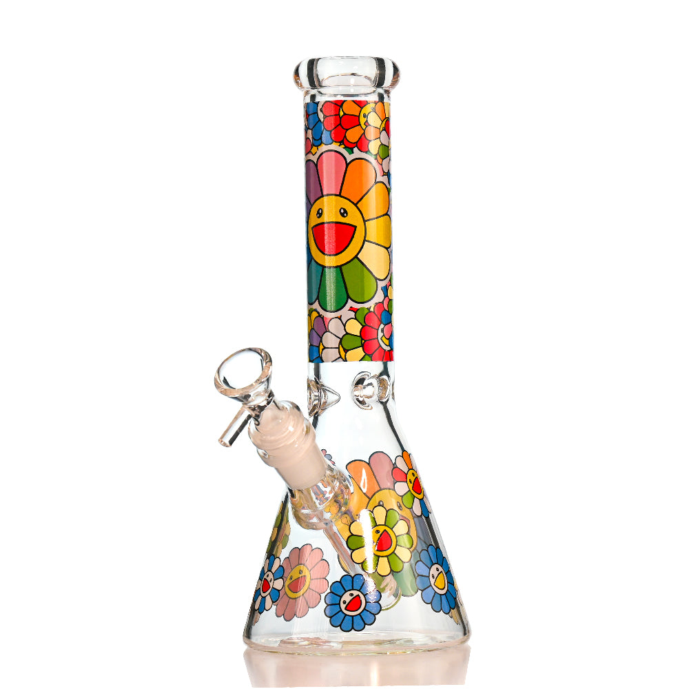 10" Rainbow Flower Beaker Bong – Thick Glass, 14mm Bowl - Croia Glass