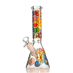 10" Rainbow Flower Beaker Bong – Thick Glass, 14mm Bowl - Croia Glass