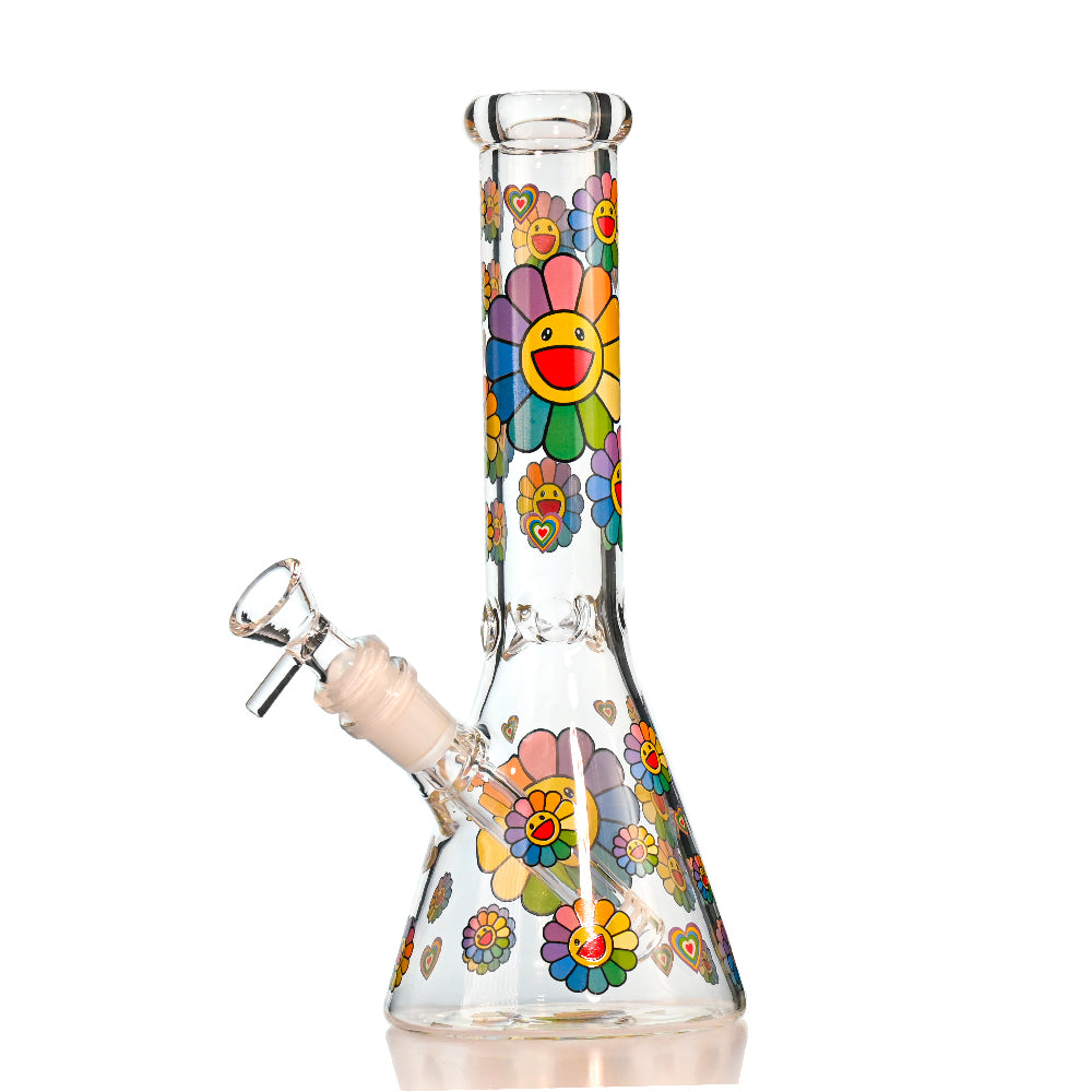 10" Rainbow Flower Beaker Bong – Thick Glass, 14mm Bowl - Croia Glass