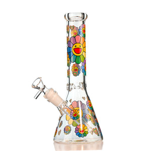 10" Rainbow Flower Beaker Bong – Thick Glass, 14mm Bowl - Croia Glass