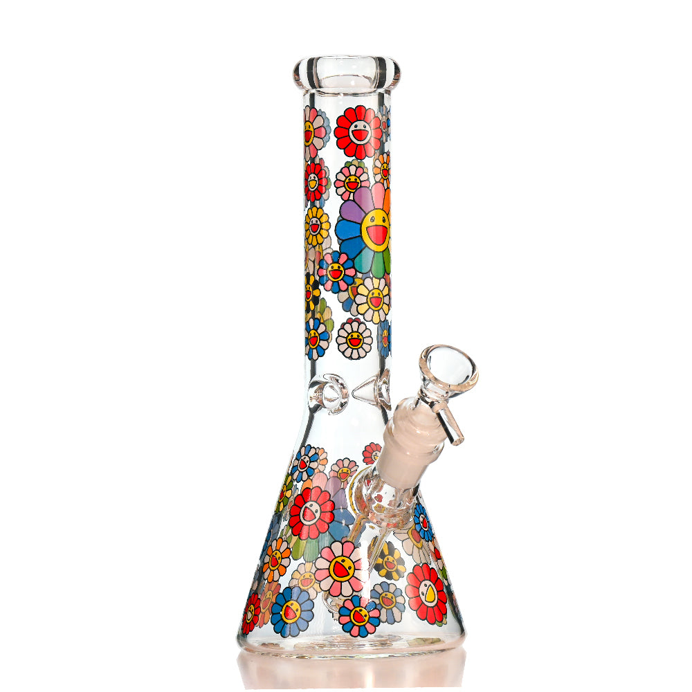 10" Rainbow Flower Beaker Bong – Thick Glass, 14mm Bowl - Croia Glass