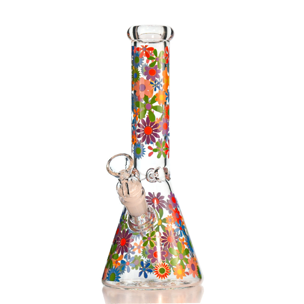10" Retro Flower Beaker Bong – Thick Glass, 14mm Bowl - Croia Glass