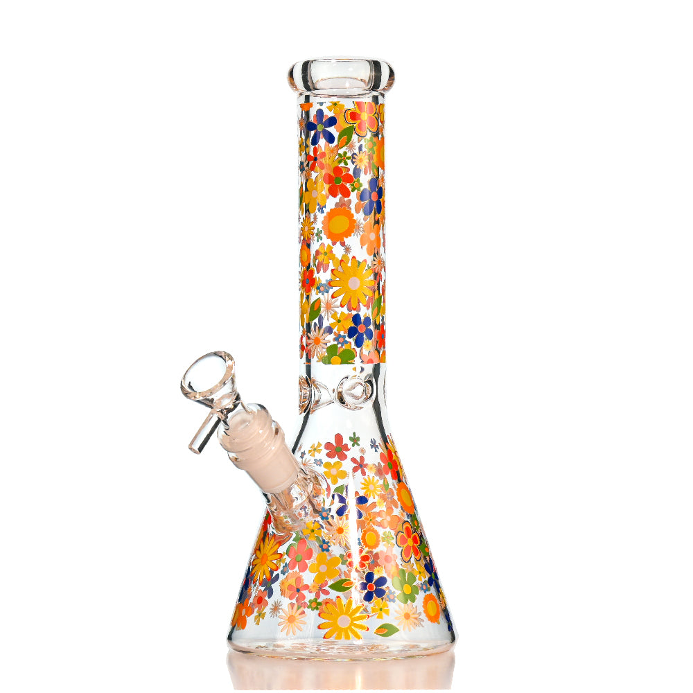 10" Retro Flower Beaker Bong – Thick Glass, 14mm Bowl - Croia Glass