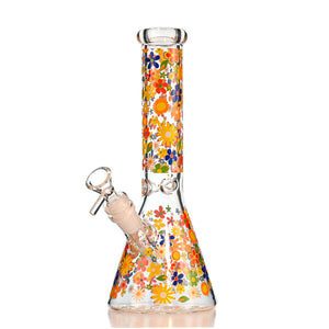 10" Retro Flower Beaker Bong – Thick Glass, 14mm Bowl - Croia Glass