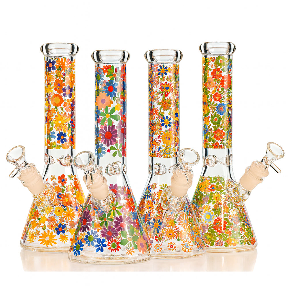 10" Retro Flower Beaker Bong – Thick Glass, 14mm Bowl - Croia Glass