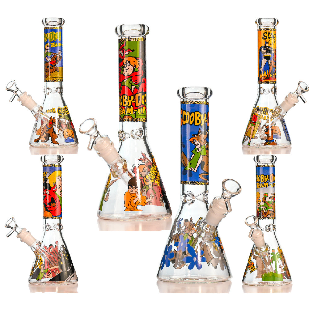 10" Scooby-Doo Cartoon Decal Beaker Bong – Thick Glass, 14mm Bowl - Croia Glass