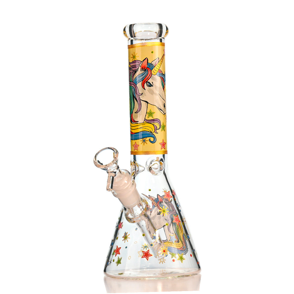10" Unicorn Glass Beaker Bong – Thick Glass, 14mm Bowl - Croia Glass