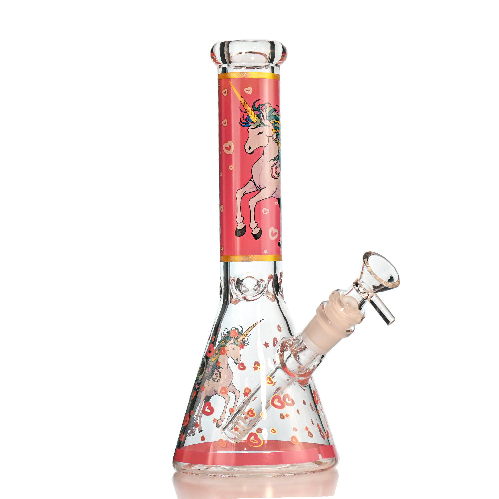 10" Unicorn Glass Beaker Bong – Thick Glass, 14mm Bowl - Croia Glass