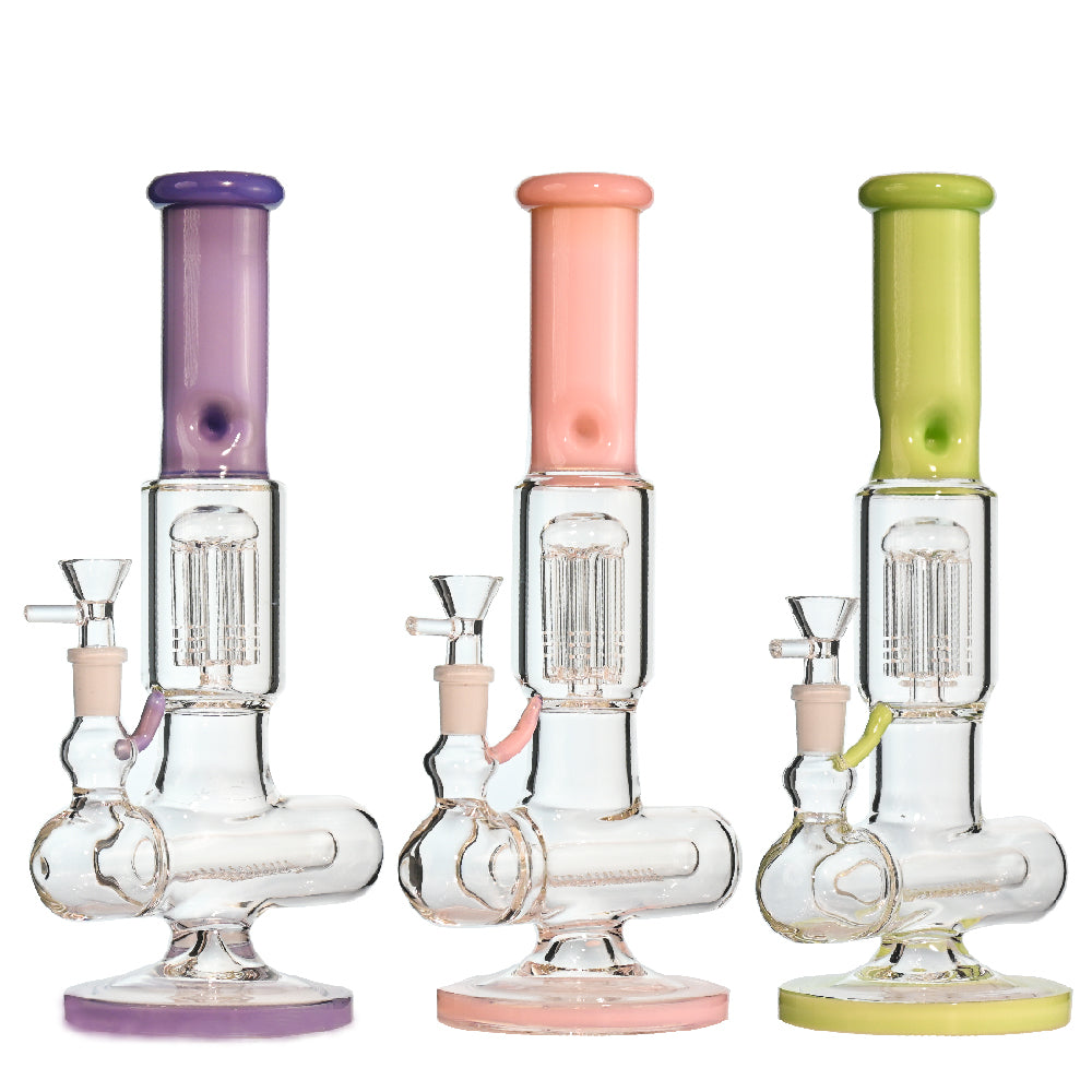 12" Pastel Dual Perc Water Pipe – Tree Perc + Inline Perc, Thick Glass, 14mm Bowl - Croia Glass