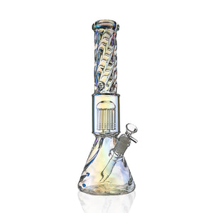 14" Full Twisted Iridescent Beaker Bong – Tree Perc, 18mm Bowl - Croia Glass