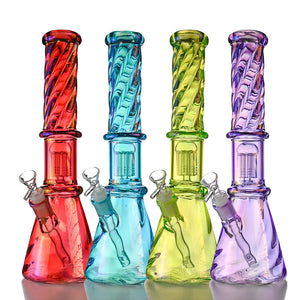 14" Iridescent Spiral Glass Beaker – Tree Perc, 18mm Bowl - Croia Glass