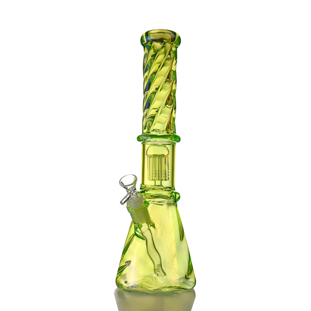 14" Iridescent Spiral Glass Beaker – Tree Perc, 18mm Bowl - Croia Glass