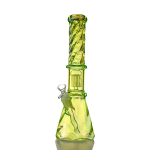 14" Iridescent Spiral Glass Beaker – Tree Perc, 18mm Bowl - Croia Glass
