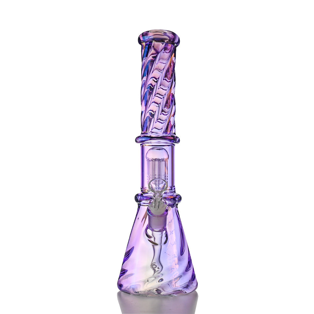 14" Iridescent Spiral Glass Beaker – Tree Perc, 18mm Bowl - Croia Glass