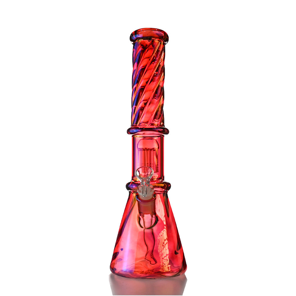 14" Iridescent Spiral Glass Beaker – Tree Perc, 18mm Bowl - Croia Glass