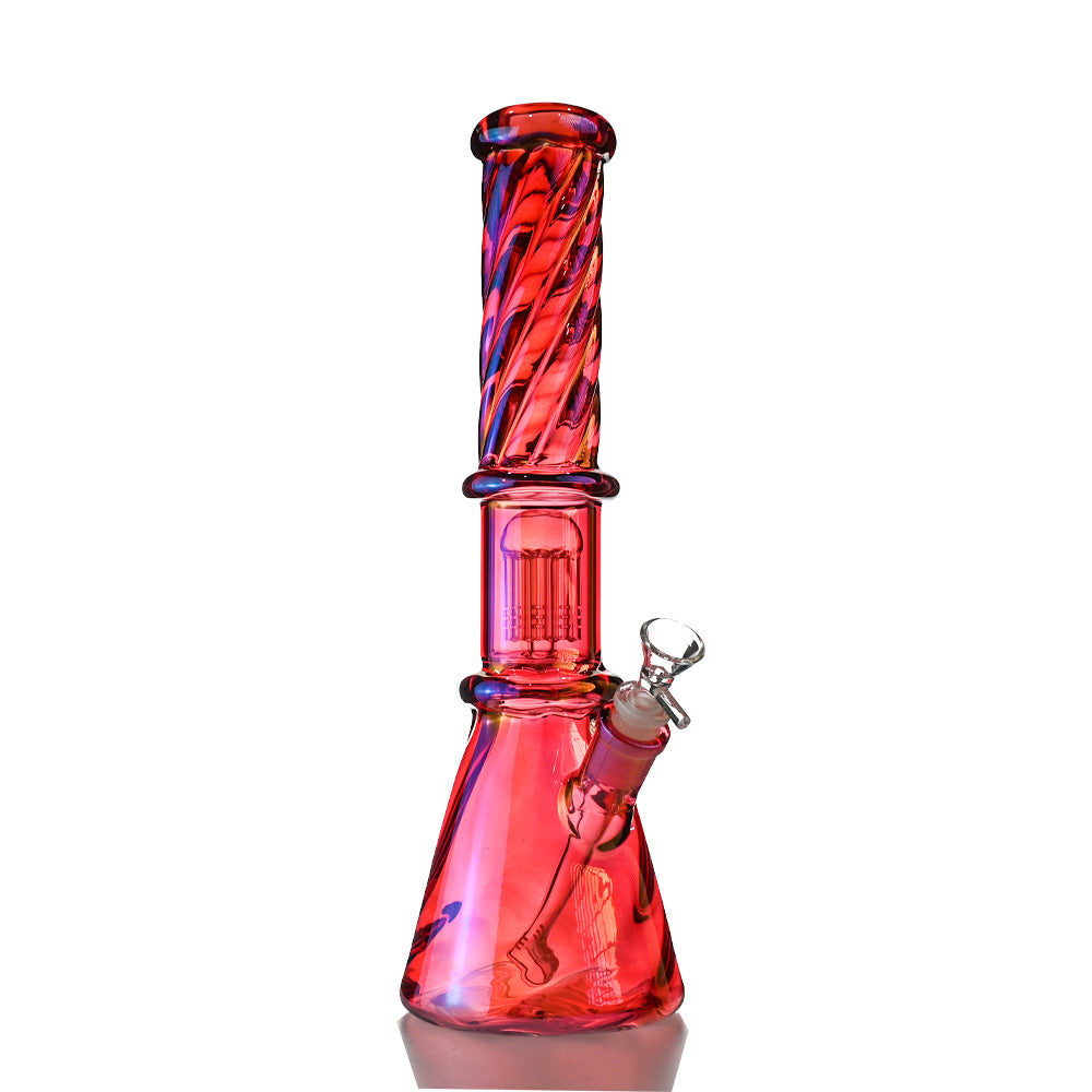 14" Iridescent Spiral Glass Beaker – Tree Perc, 18mm Bowl - Croia Glass