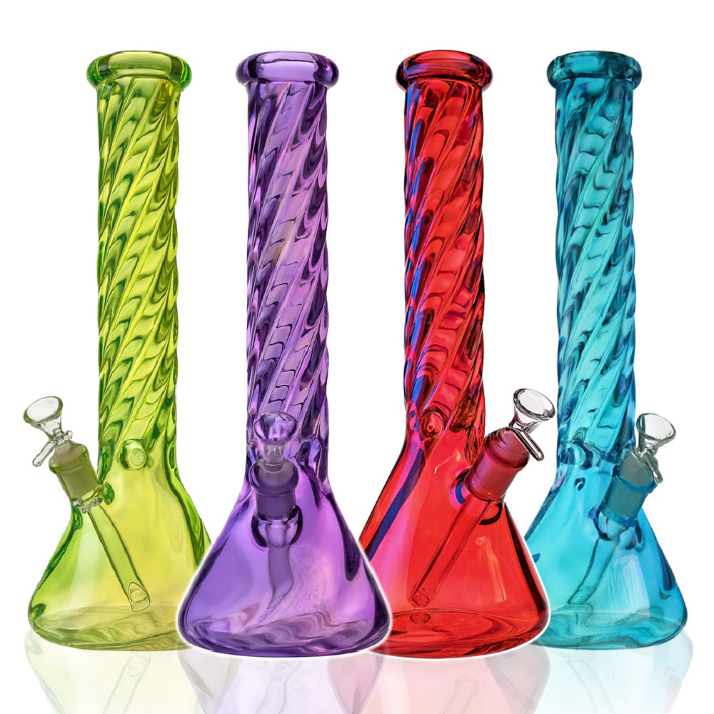 14" Iridescent Twist Beaker Bong – Thick Glass, 18mm Bowl - Croia Glass