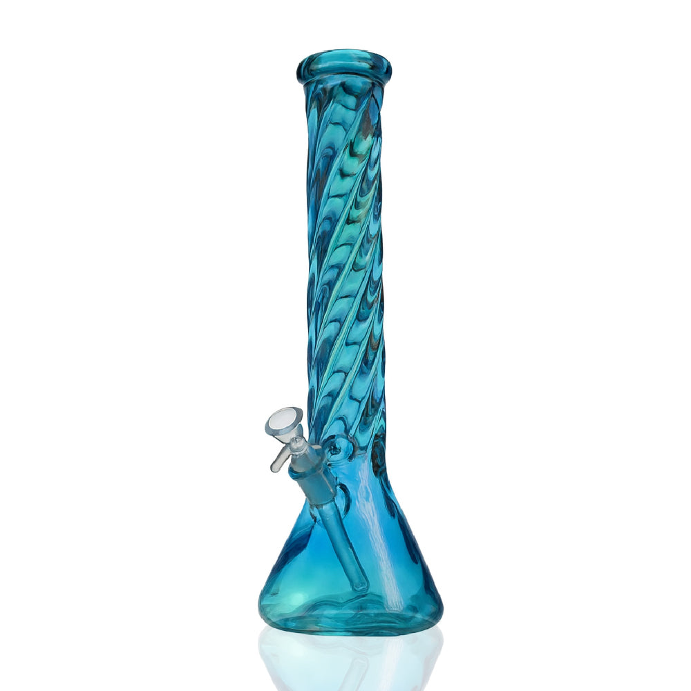 14" Iridescent Twist Beaker Bong – Thick Glass, 18mm Bowl - Croia Glass