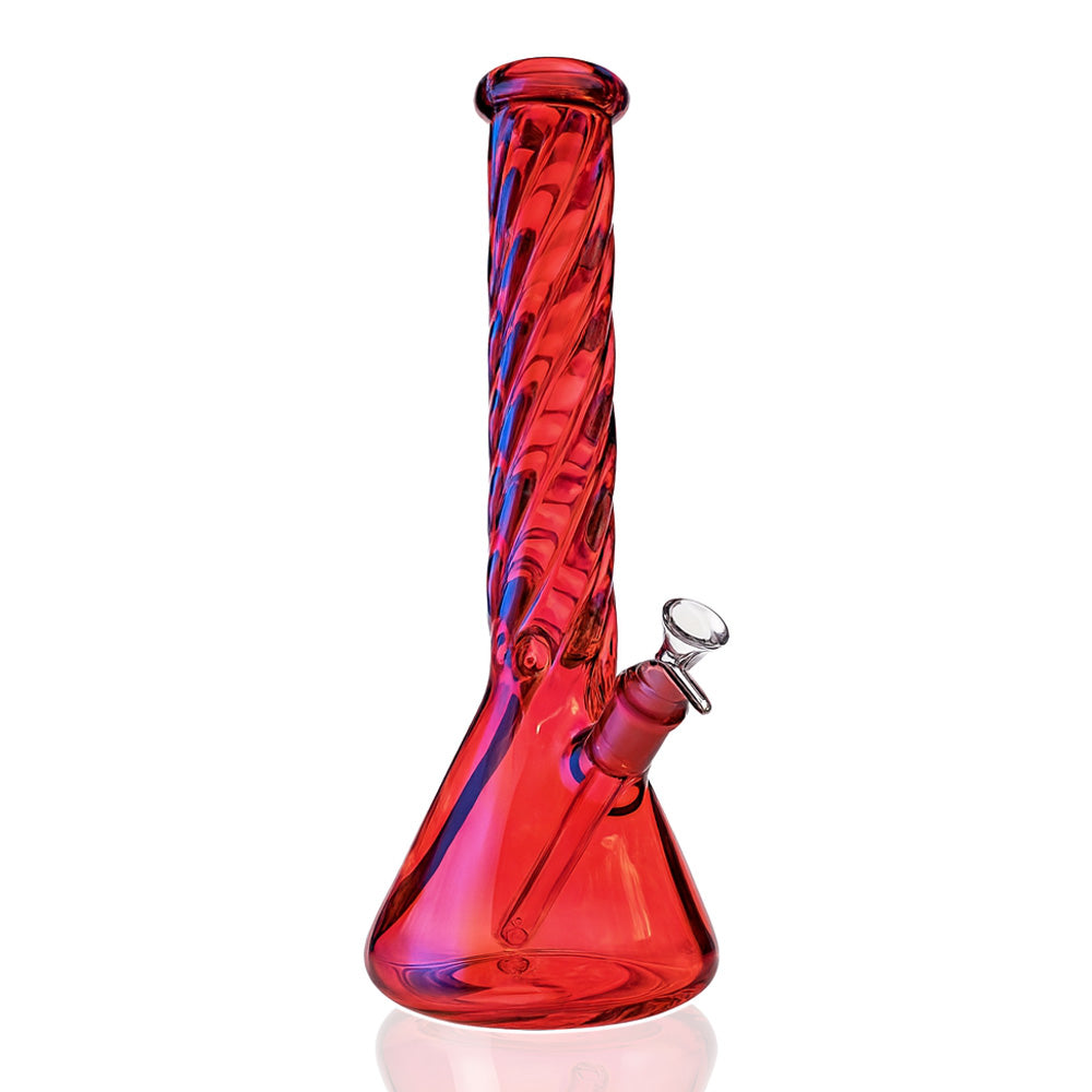 14" Iridescent Twist Beaker Bong – Thick Glass, 18mm Bowl - Croia Glass