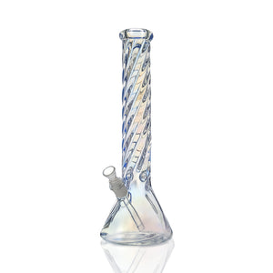14" Twist-Pattern Beaker Bong – Hand-Spun Swirl Glass, 18mm Bowl - Croia Glass