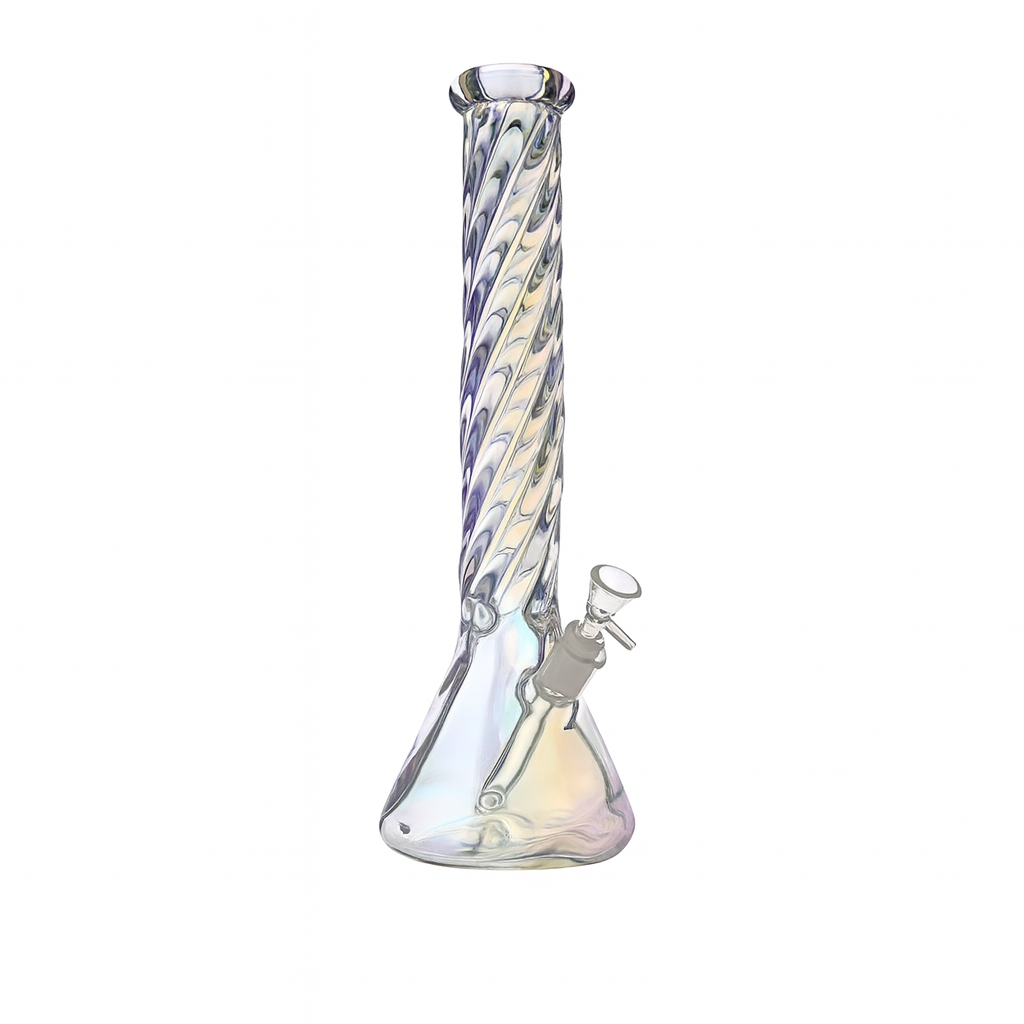 14" Twist-Pattern Beaker Bong – Hand-Spun Swirl Glass, 18mm Bowl - Croia Glass