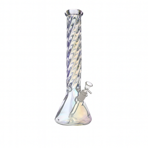 14" Twist-Pattern Beaker Bong – Hand-Spun Swirl Glass, 18mm Bowl - Croia Glass