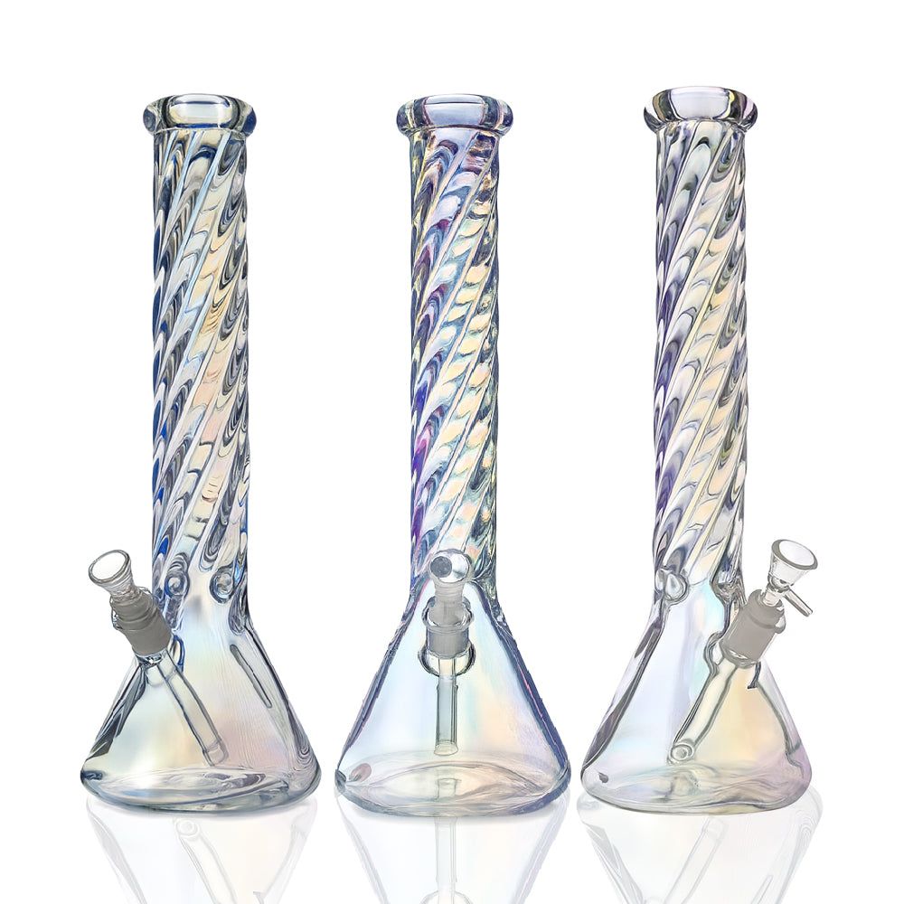 14" Twist-Pattern Beaker Bong – Hand-Spun Swirl Glass, 18mm Bowl - Croia Glass