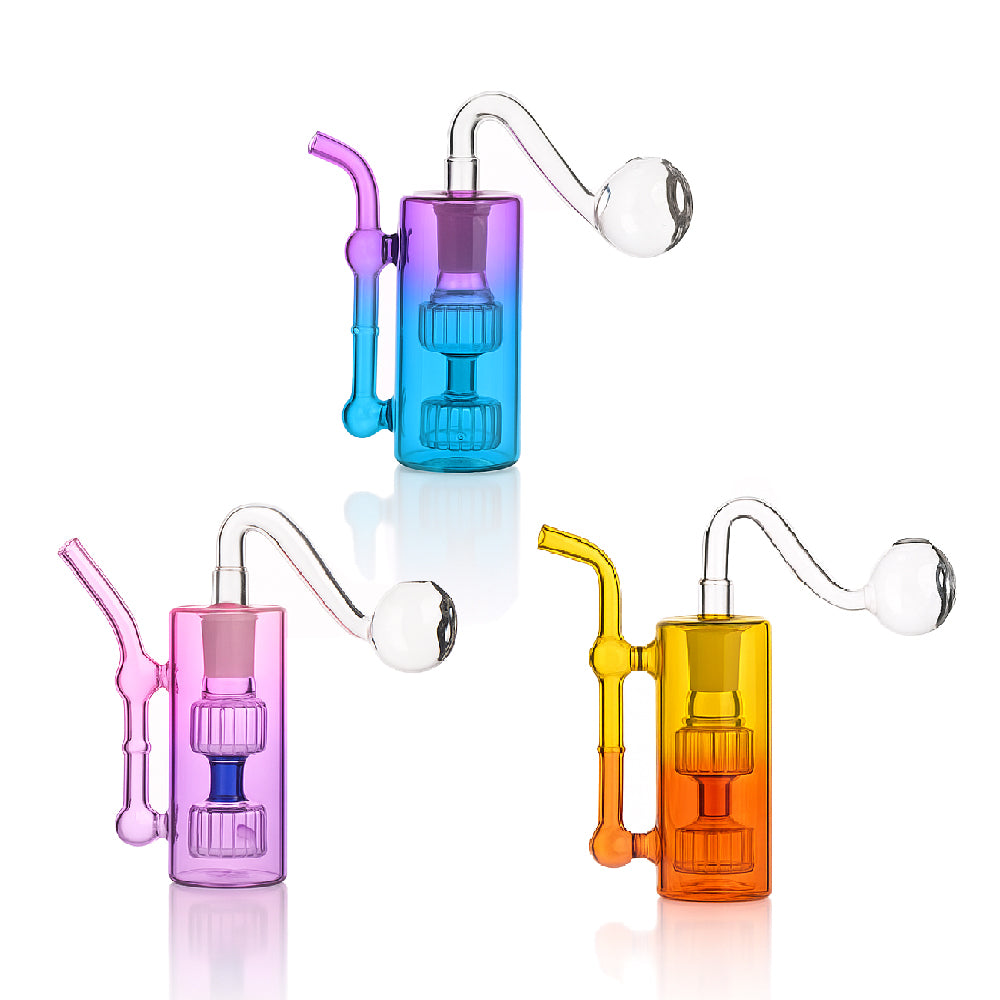 💨 4 inch Dual-Turbine Chamber Mini Rig – Gradient Borosilicate Oil Burner - Croia Glass