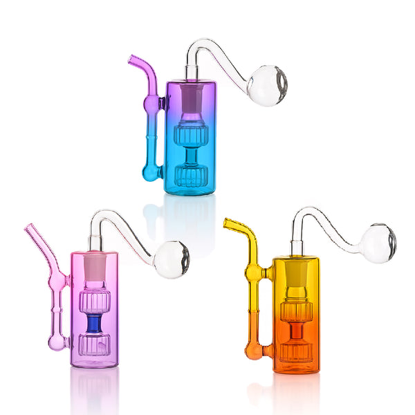 💨 4 inch Dual-Turbine Chamber Mini Rig – Gradient Borosilicate Oil Burner - Croia Glass