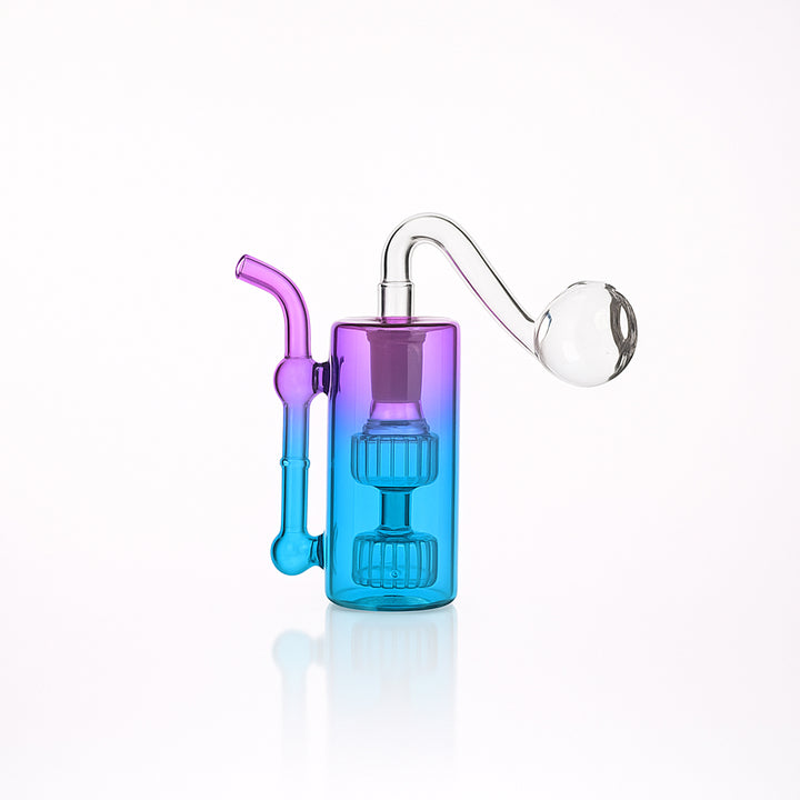 💨 4 inch Dual-Turbine Chamber Mini Rig – Gradient Borosilicate Oil Burner - Croia Glass