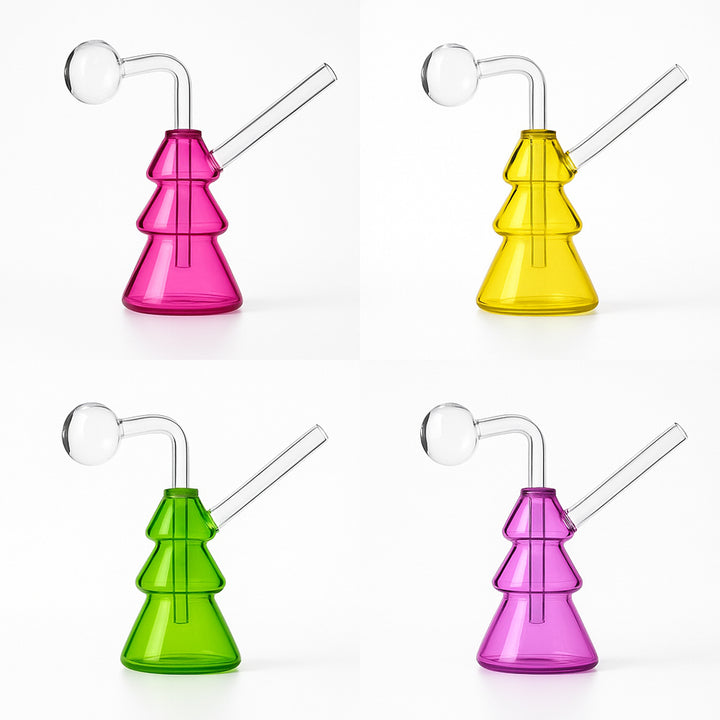 🎄 4 inch Tree-Shaped Oil Burner Rig – Cute Mini Holiday Glass Rig - Croia Glass
