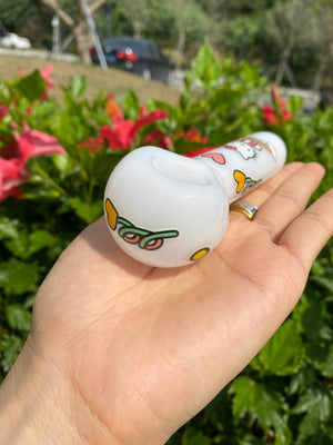 4" White Cute Glass Pipe - Croia Glass