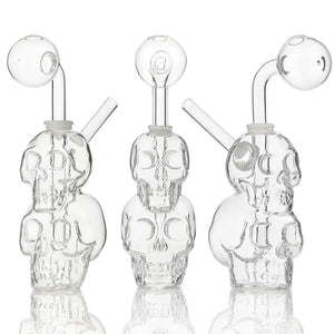 💀💀 5 inch Double Skull Oil Burner Rig – Clear Crystal Mini Sculpted Rig - Croia Glass
