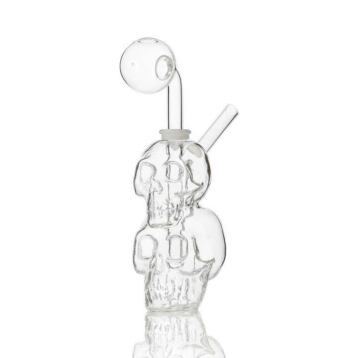 💀💀 5 inch Double Skull Oil Burner Rig – Clear Crystal Mini Sculpted Rig - Croia Glass