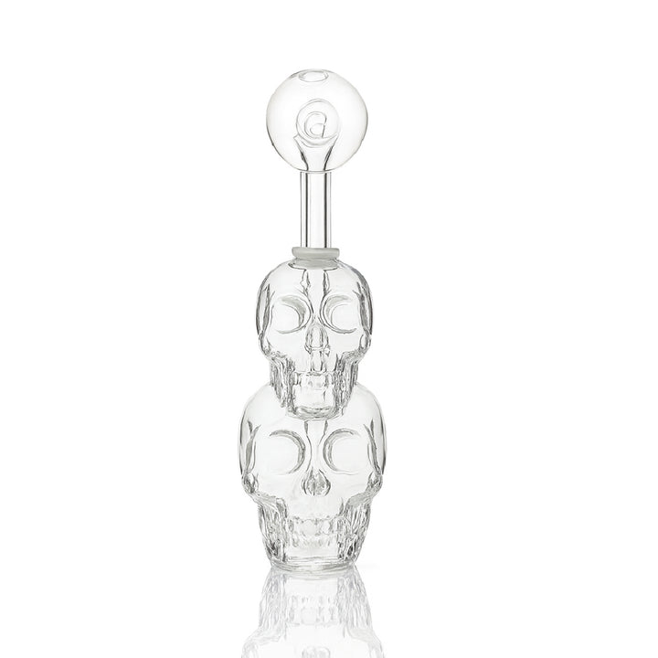 💀💀 5 inch Double Skull Oil Burner Rig – Clear Crystal Mini Sculpted Rig - Croia Glass