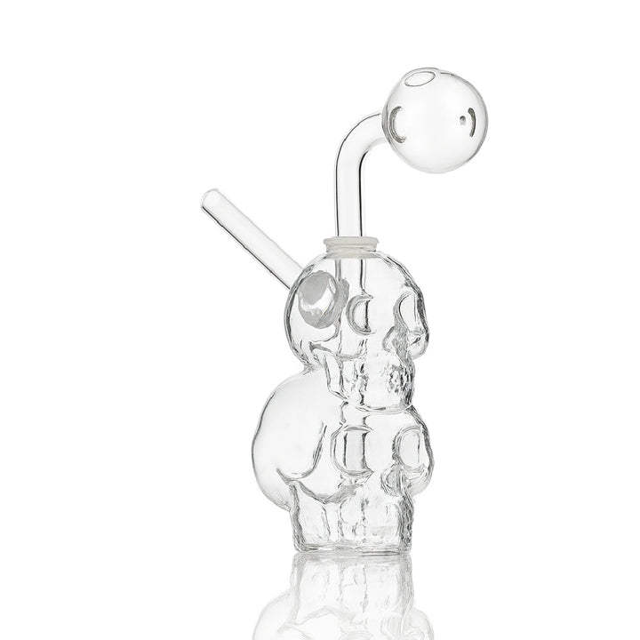 💀💀 5 inch Double Skull Oil Burner Rig – Clear Crystal Mini Sculpted Rig - Croia Glass