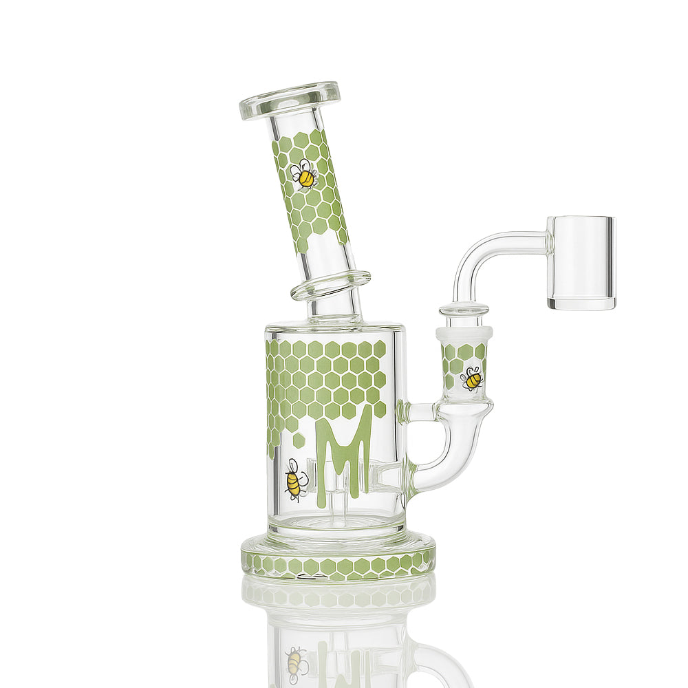 7" Honeycomb Bee Dab Rig – 14mm Quartz Banger, Honey Drip Decals, 5 Colors - Croia Glass